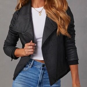 Womens Black Faux Leather Moto Jacket Size Large NWOT